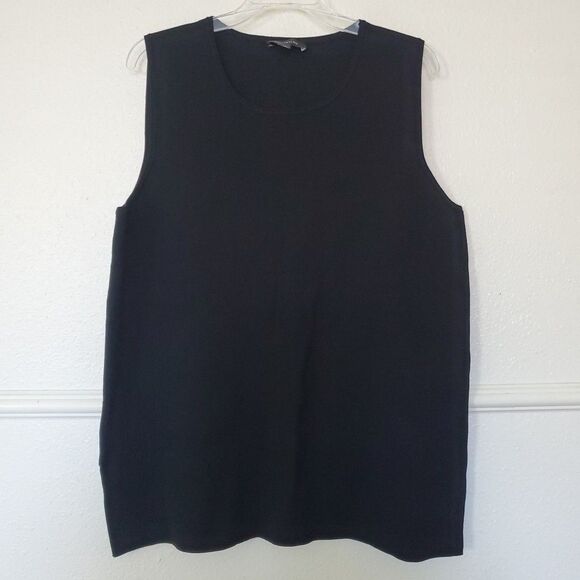 Ann Taylor Tunic Tank Top Womens XL Black Viscose Blend Round Neck Split Hem - Picture 1 of 15